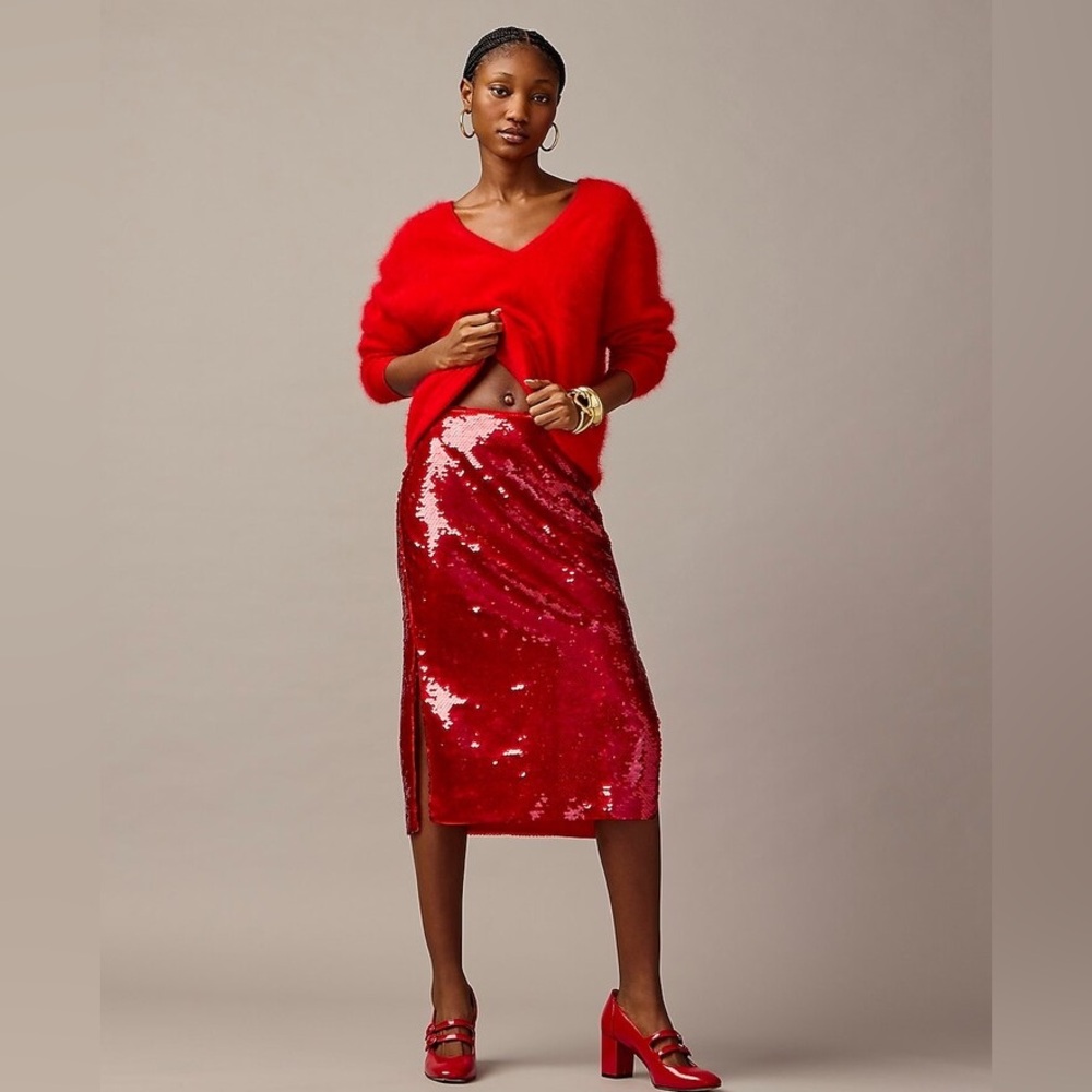 J Crew Collection Ruby Red Sequin Pencil Skirt 00